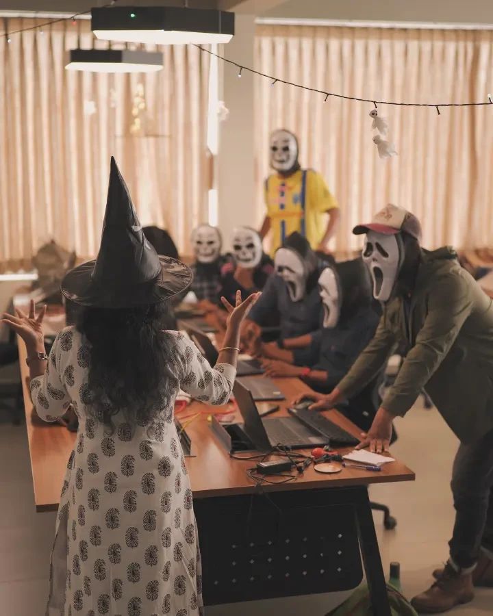 Person in spooky costume with scary mask